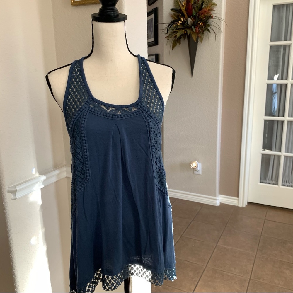 Olivia Sky blue crocheted lace blouse tank top blouse Size S